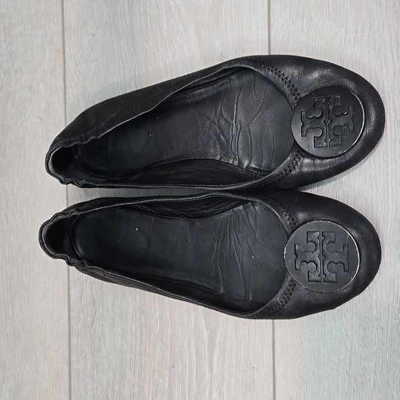 Tory Burch Women Minnie Logo Black Leather Ballet Flats Shoes Sz 7 - Picture 4 of 15